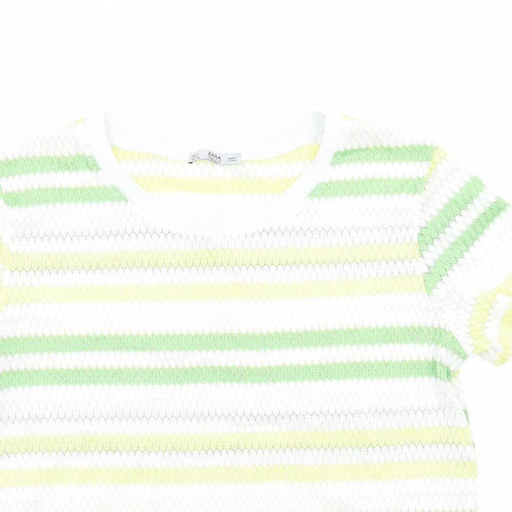Zara Womens White Striped  Basic T-Shirt Size L