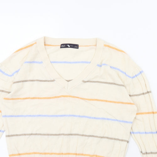 m&s Womens Beige Striped  Pullover Jumper Size S