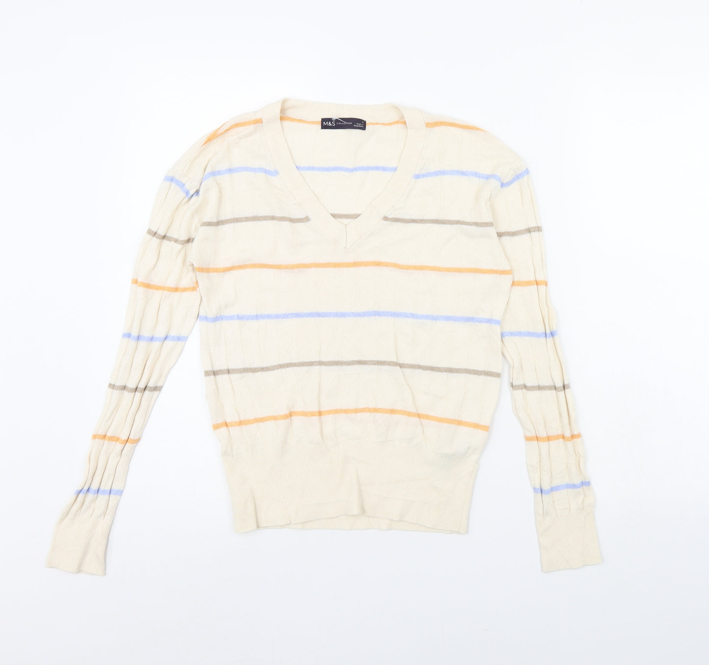 M&s Womens Beige Striped  Pullover Jumper Size S