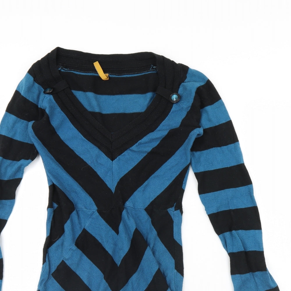Cream Womens Blue Striped  Jumper Dress  Size S