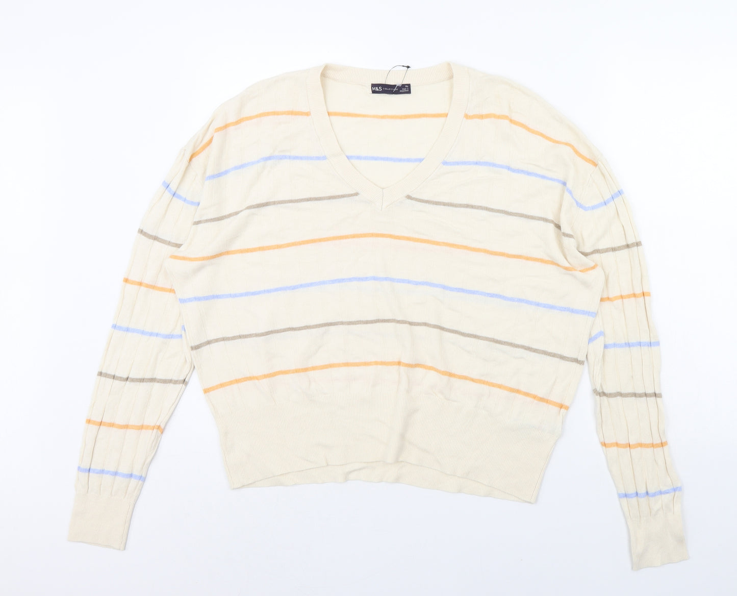 m&s Womens Beige Striped  Pullover Jumper Size XL