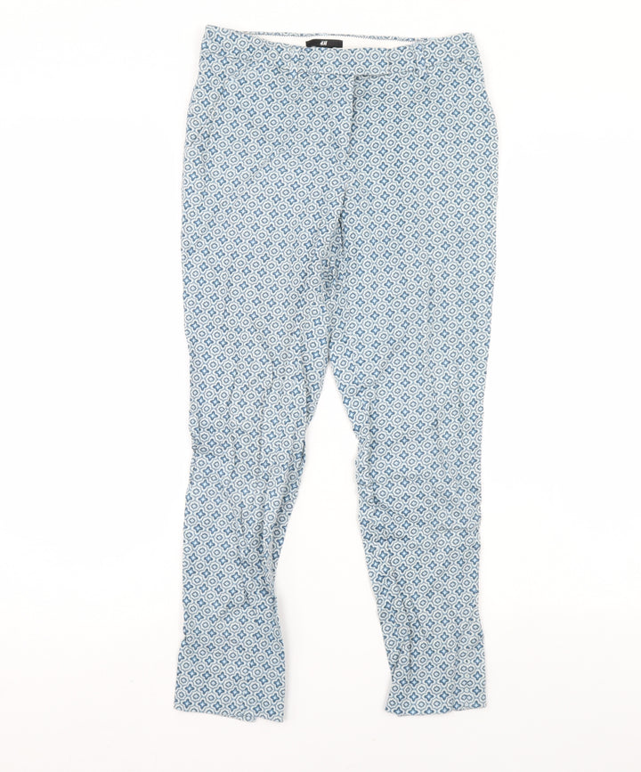 H&M Womens Blue Geometric Trousers Size 6 L28 in