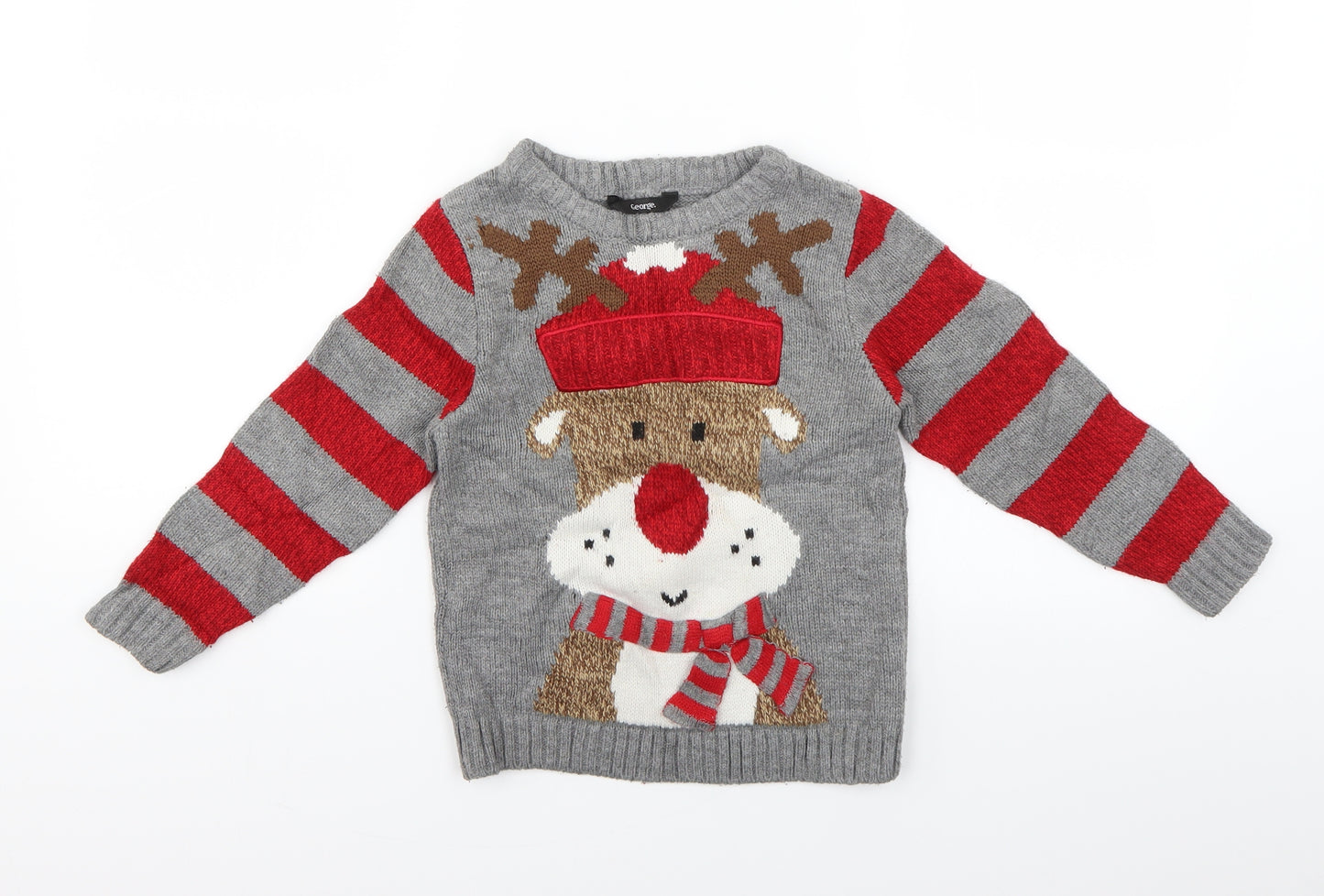 George Boys Multicoloured Geometric Knit Pullover Jumper Size 5-6 Years  - Christmas