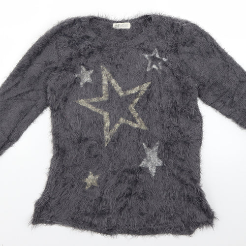 H&M Womens Grey Geometric  Pullover Jumper Size 12