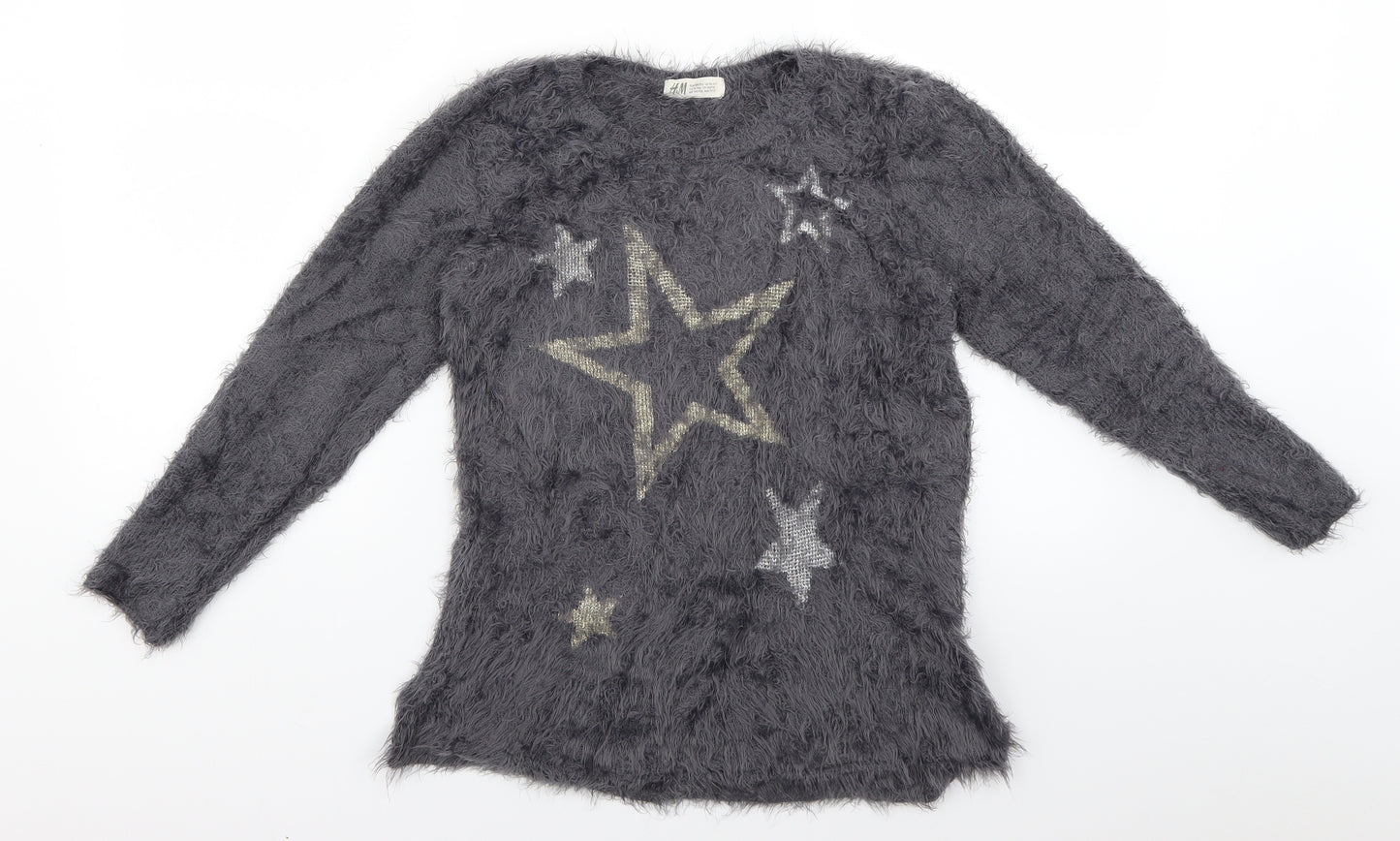 H&M Womens Grey Geometric  Pullover Jumper Size 12