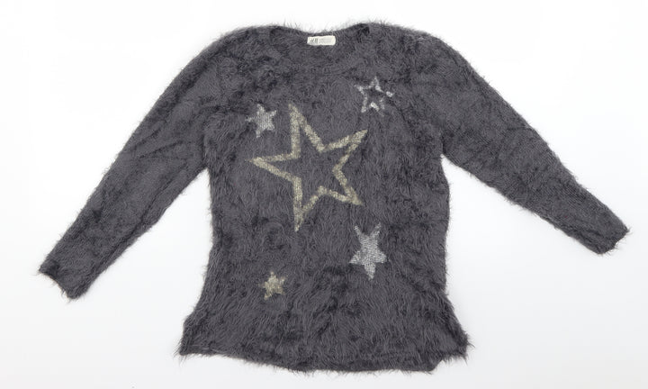 H&M Womens Grey Geometric  Pullover Jumper Size 12