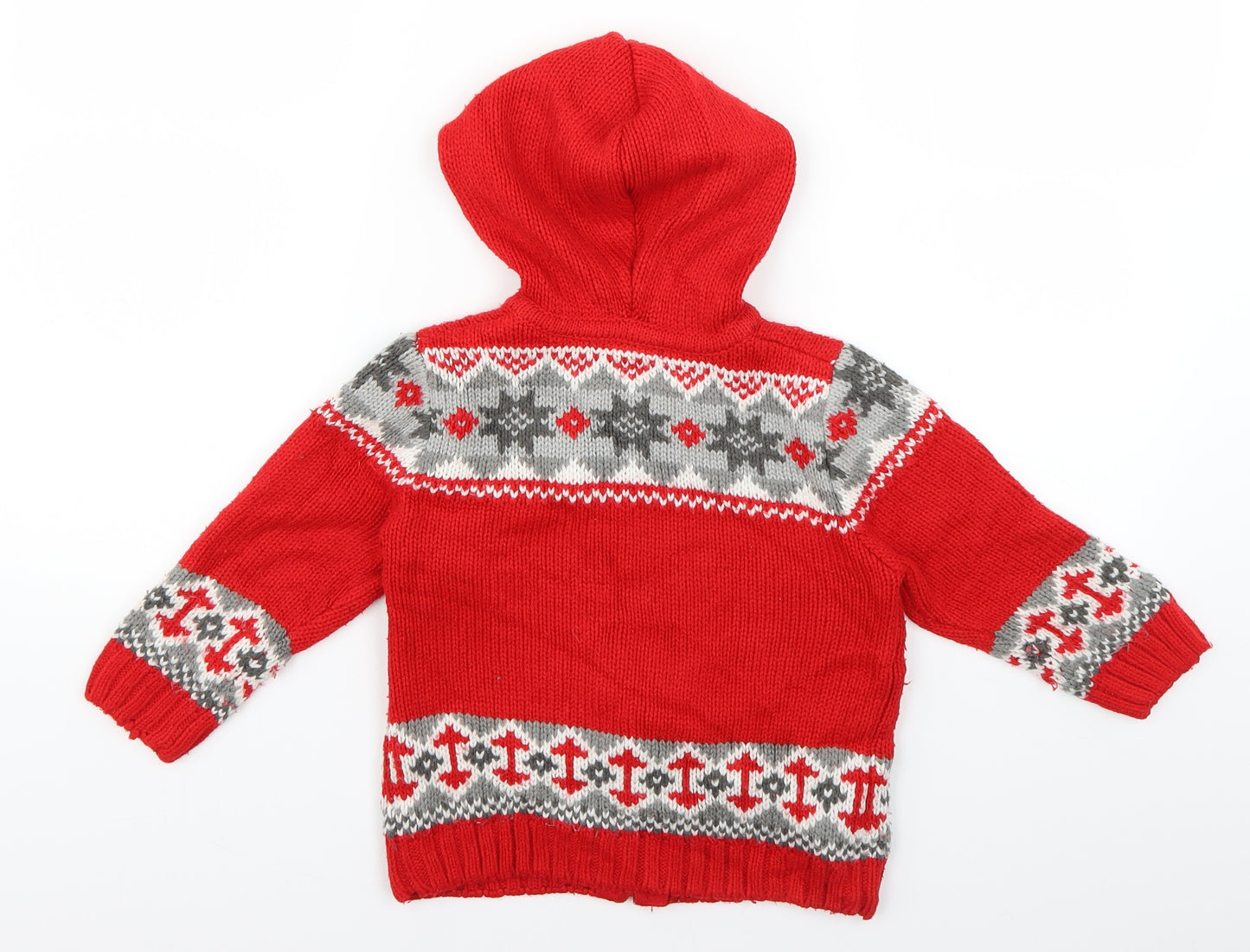 George Boys Red Geometric  Full Zip Jumper Size 2-3 Years  - Christmas