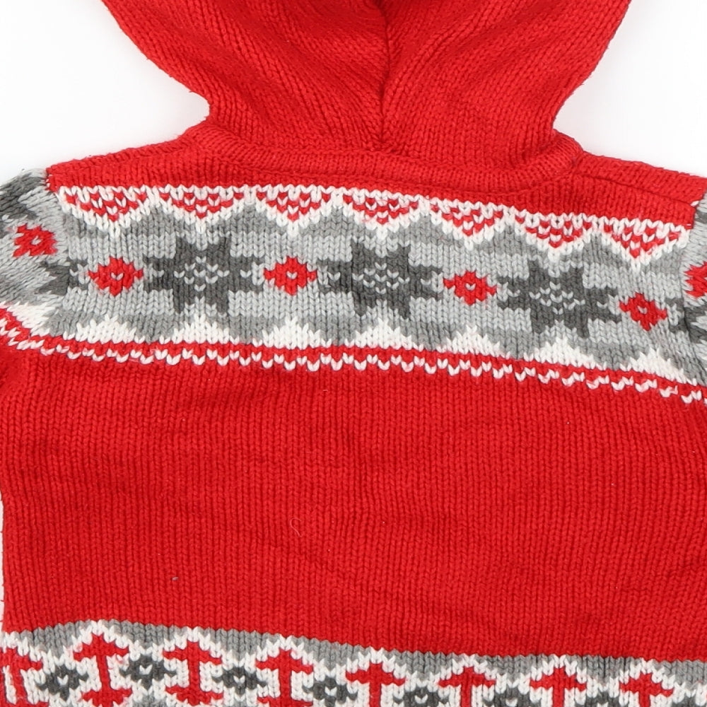 George Boys Red Geometric  Full Zip Jumper Size 2-3 Years  - Christmas