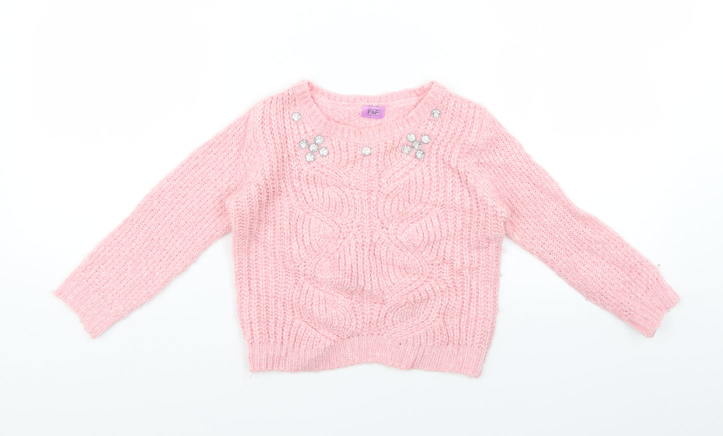 F&F Girls Pink   Pullover Jumper Size 2-3 Years