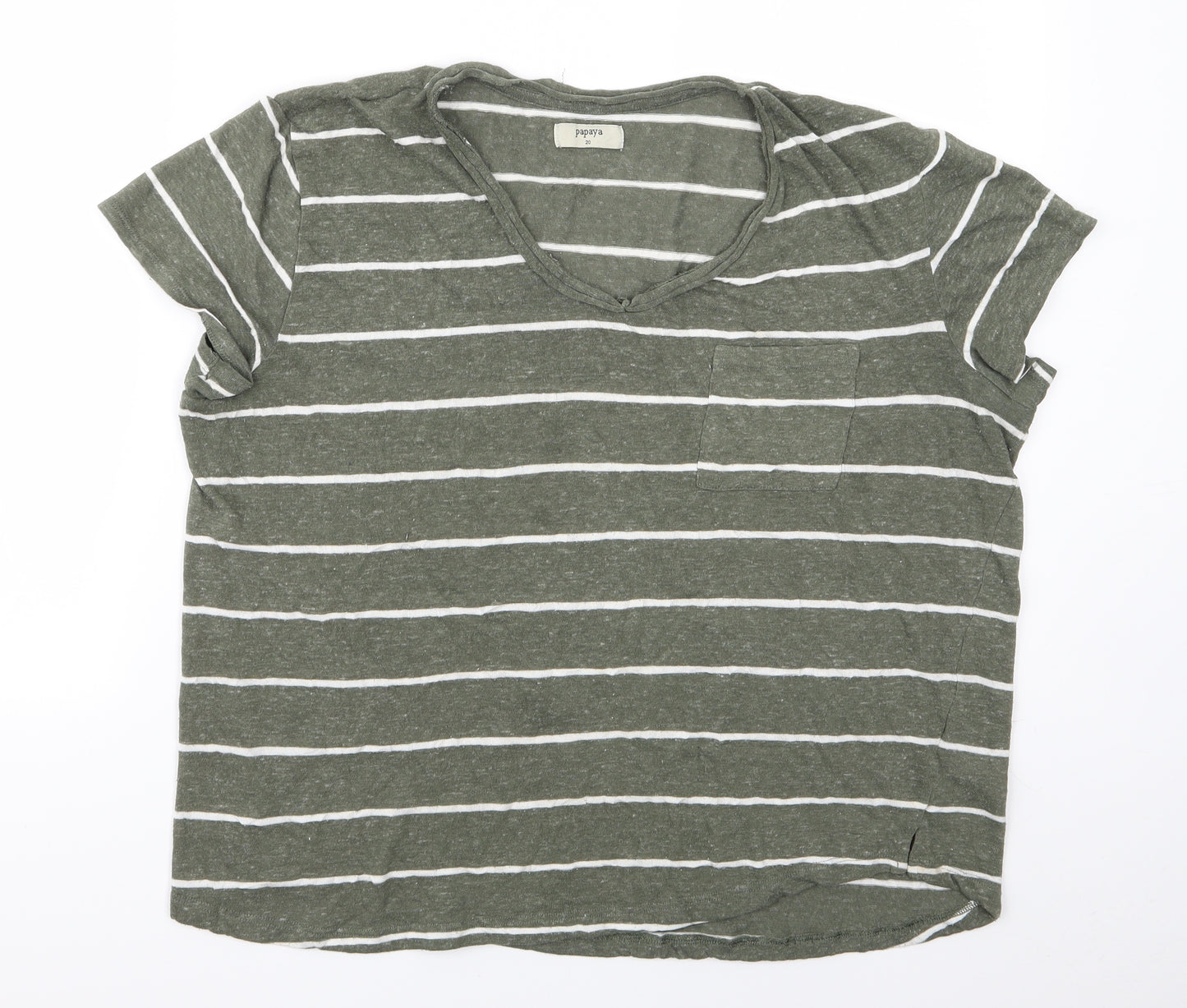 Papaya Womens Green Striped  Basic T-Shirt Size 20  - Papaya