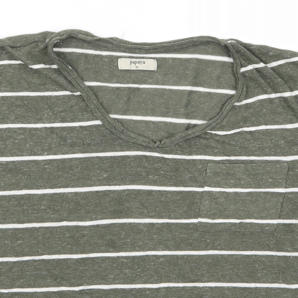 Papaya Womens Green Striped  Basic T-Shirt Size 20  - Papaya