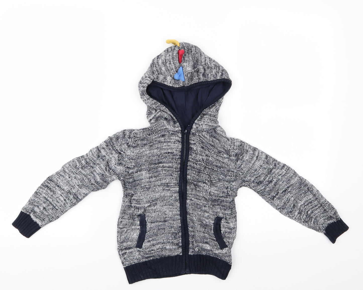 TU Boys Black   Full Zip Hoodie Size 4-5 Years  - Dragon Fins on hood and back