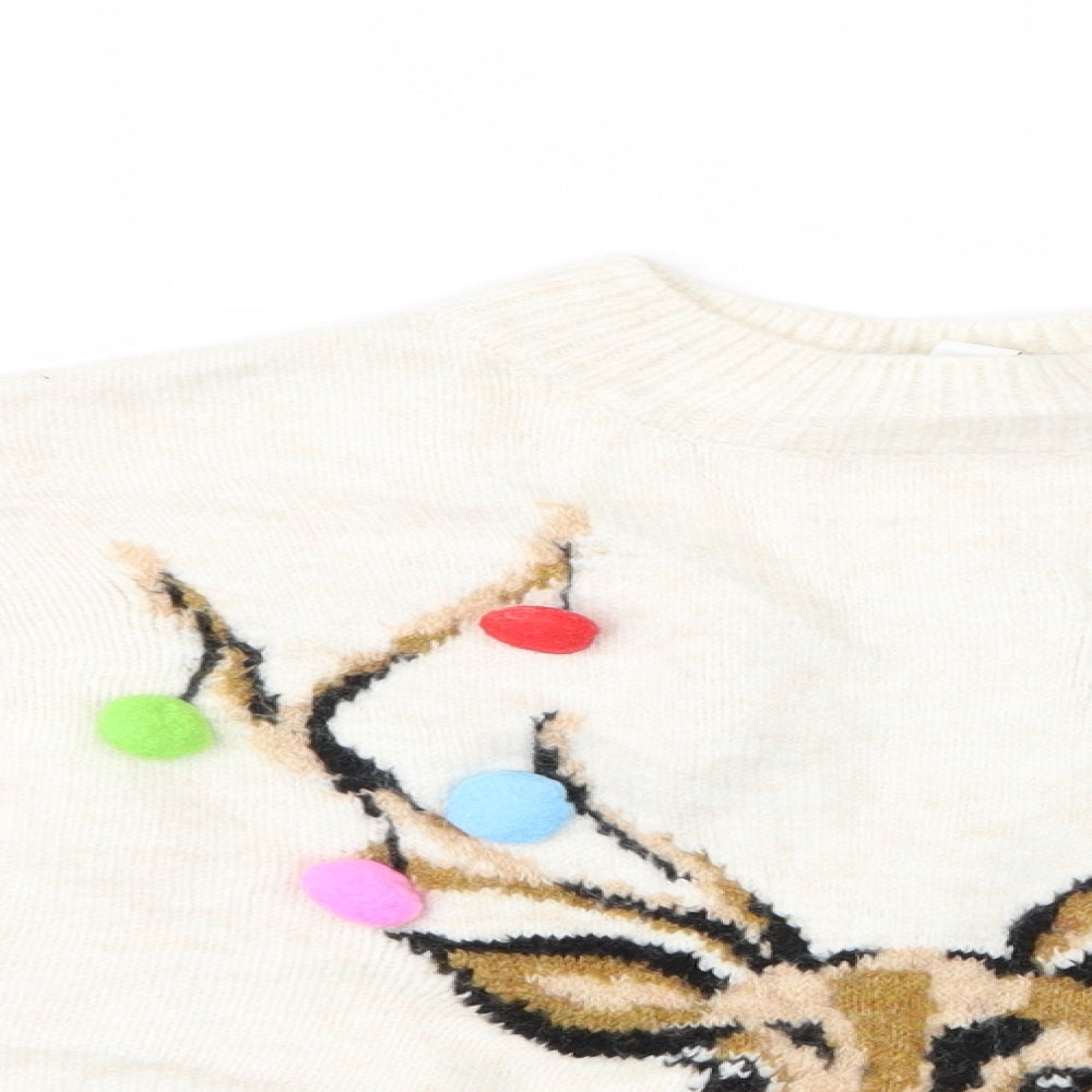 Topshop Womens Ivory Animal Print  Pullover Jumper Size 6  - Christmas Reindeer