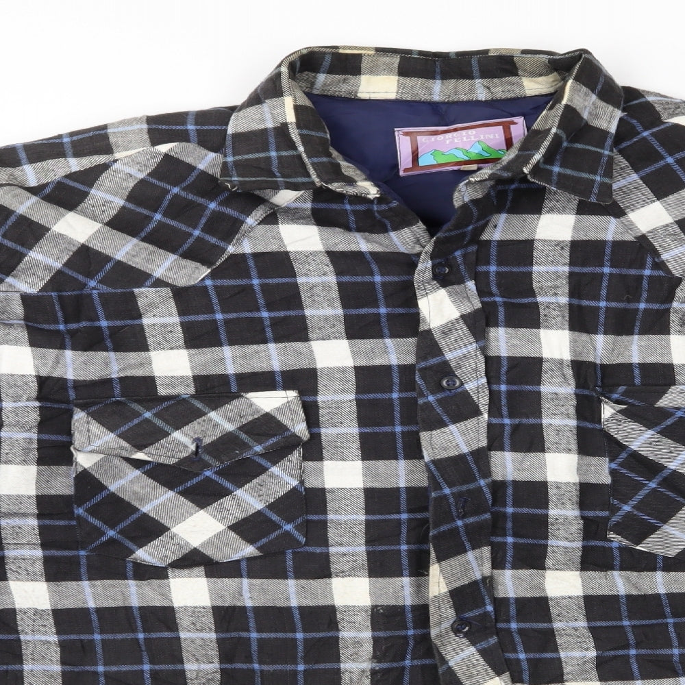 Giorgio Fellini Mens Black Check   Button-Up Size L  - Padded Shirt
