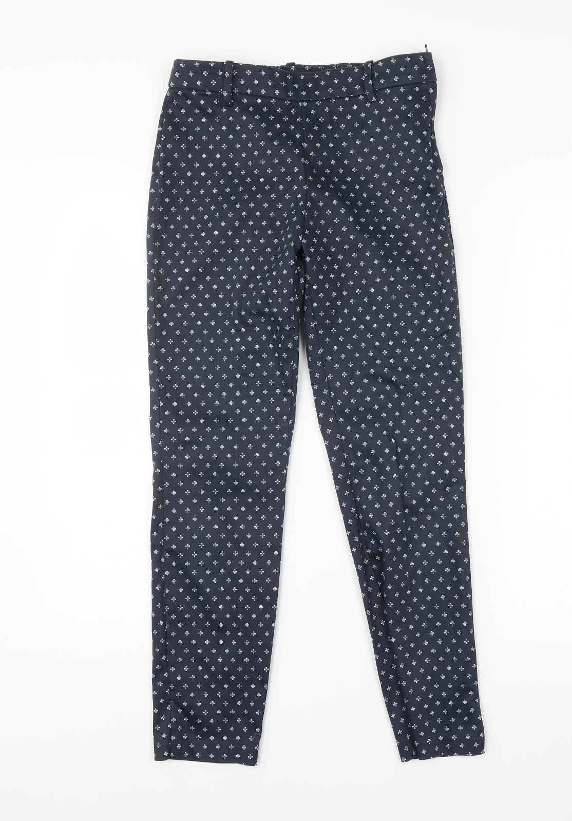 H&M Womens Blue Argyle/Diamond  Trousers  Size 8 L28 in