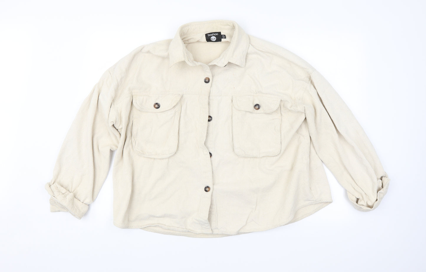 Boohoo Womens Beige   Basic Button-Up Size 14