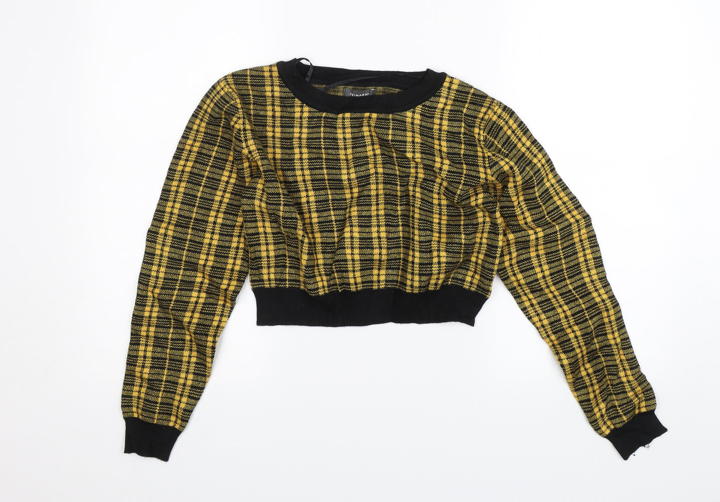 Primark Womens Yellow Plaid  Pullover Jumper Size S