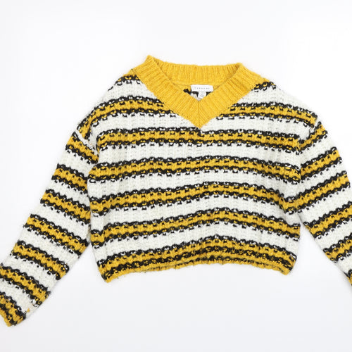 Topshop Womens Yellow Striped  Pullover Jumper Size 6