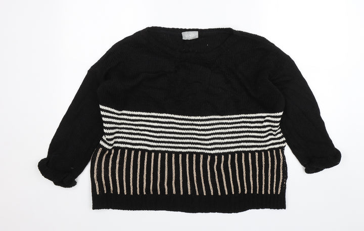 Wallis Womens Black Striped  Pullover Jumper Size M