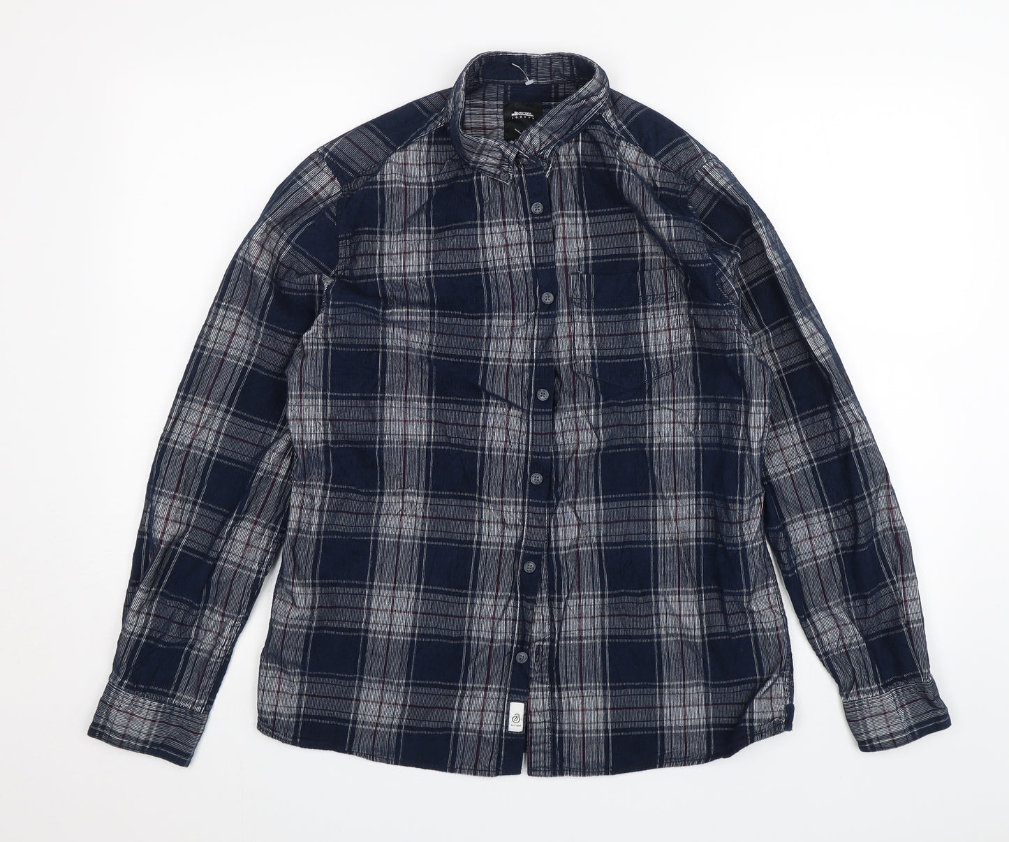 Burton Mens Blue Plaid   Dress Shirt Size M