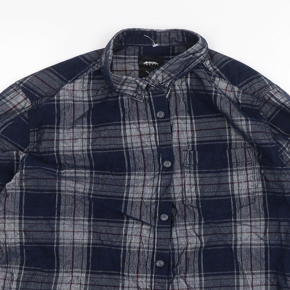 Burton Mens Blue Plaid   Dress Shirt Size M