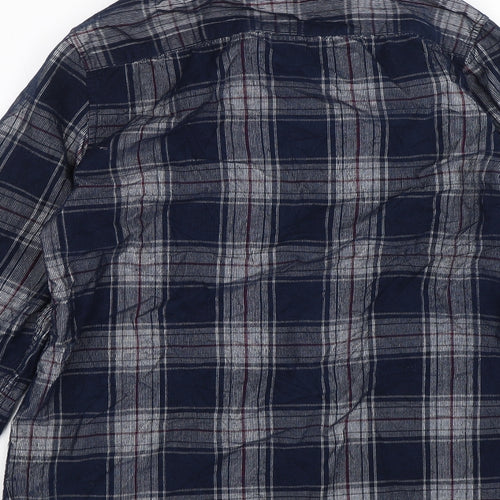 Burton Mens Blue Plaid   Dress Shirt Size M