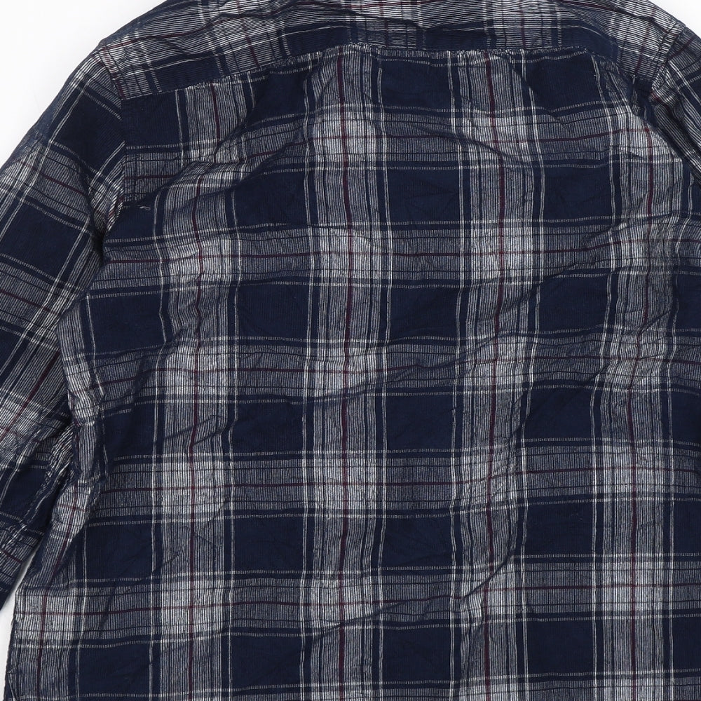 Burton Mens Blue Plaid   Dress Shirt Size M