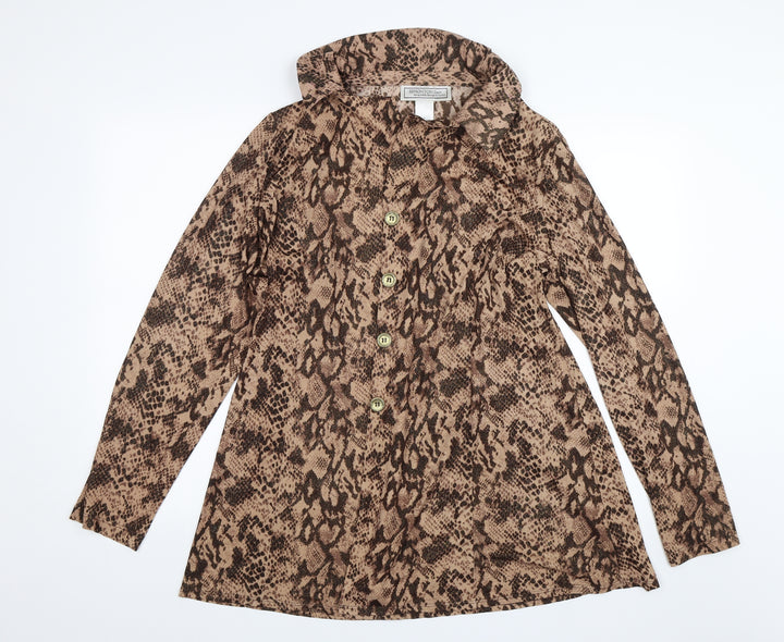 Simonton Says Womens Beige Animal Print Basic Button-Up Size L