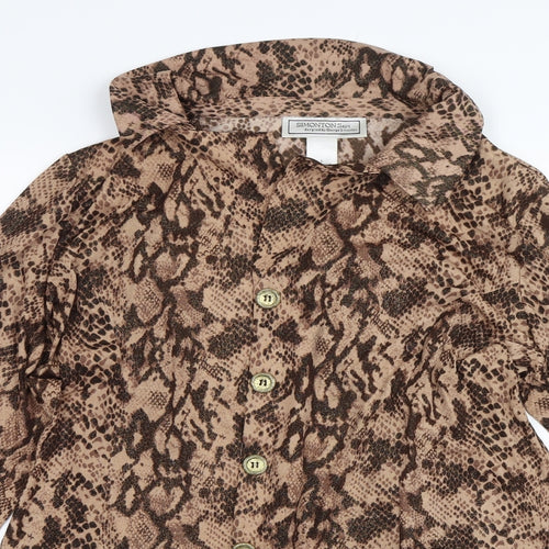 Simonton Says Womens Beige Animal Print  Basic Button-Up Size L