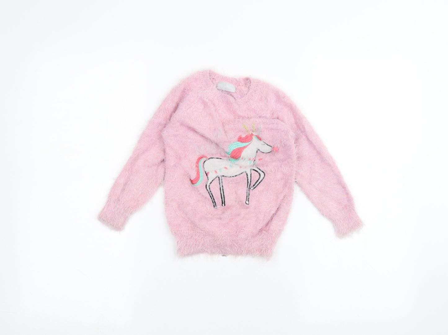 Matalan Girls Pink   Pullover Jumper Size 5 Years  - Unicorn