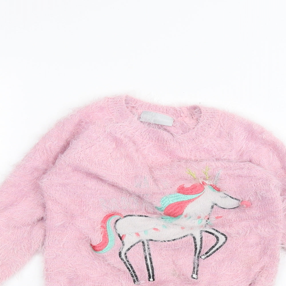 Matalan Girls Pink   Pullover Jumper Size 5 Years  - Unicorn