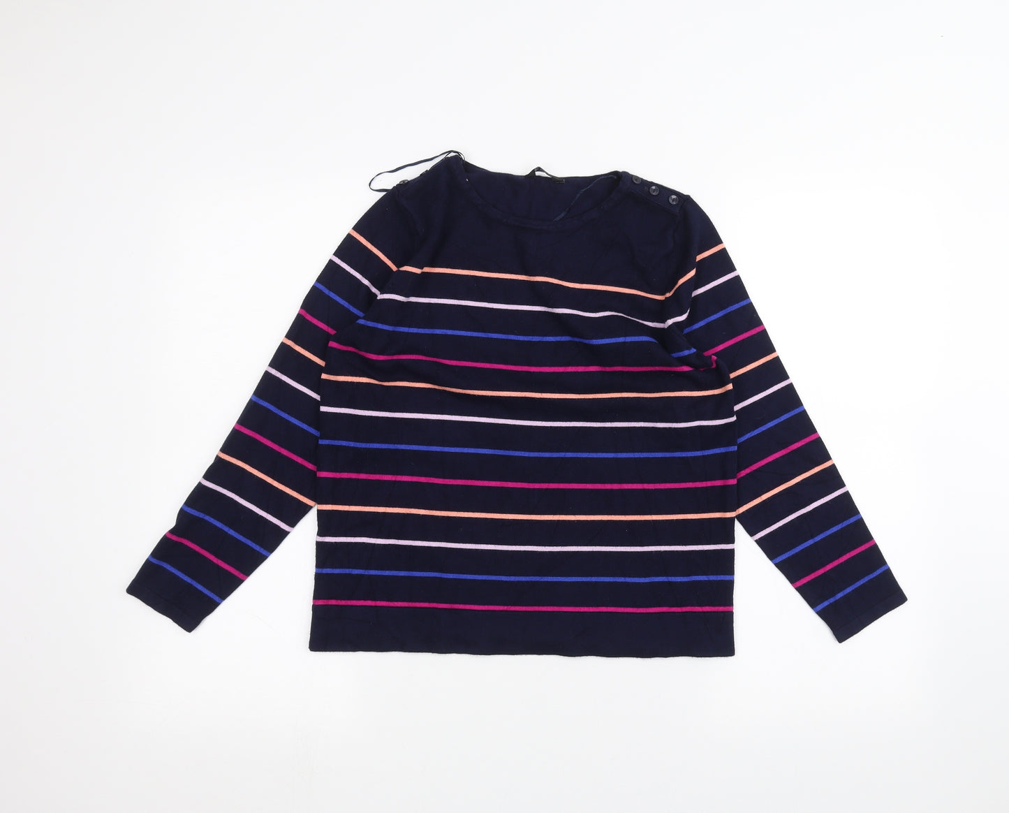M&Co Womens Blue Striped  Basic T-Shirt Size 14