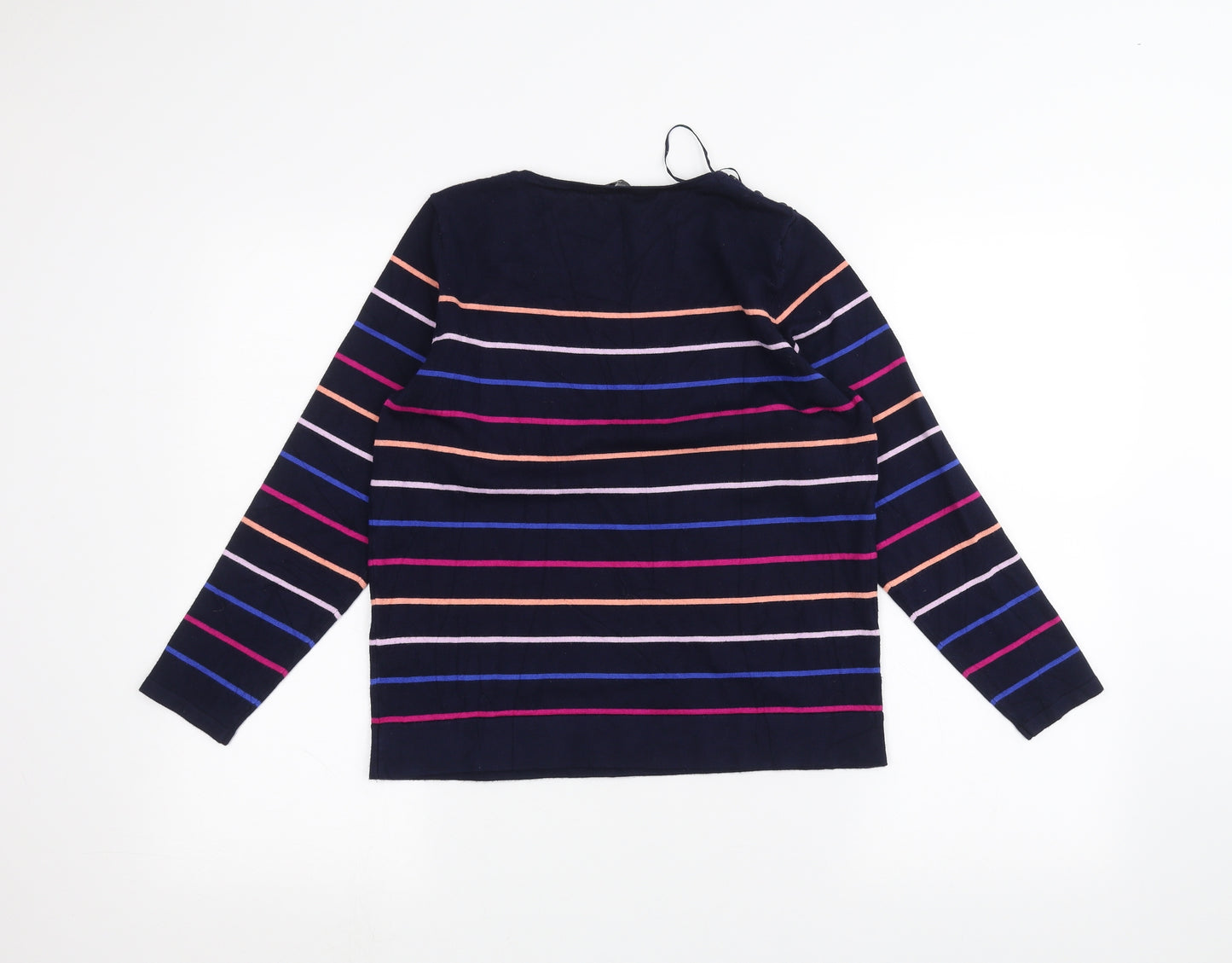 M&Co Womens Blue Striped  Basic T-Shirt Size 14
