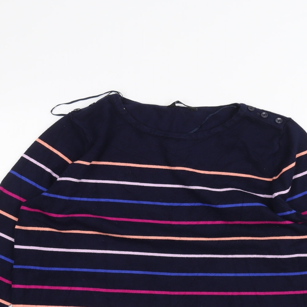 M&Co Womens Blue Striped  Basic T-Shirt Size 14