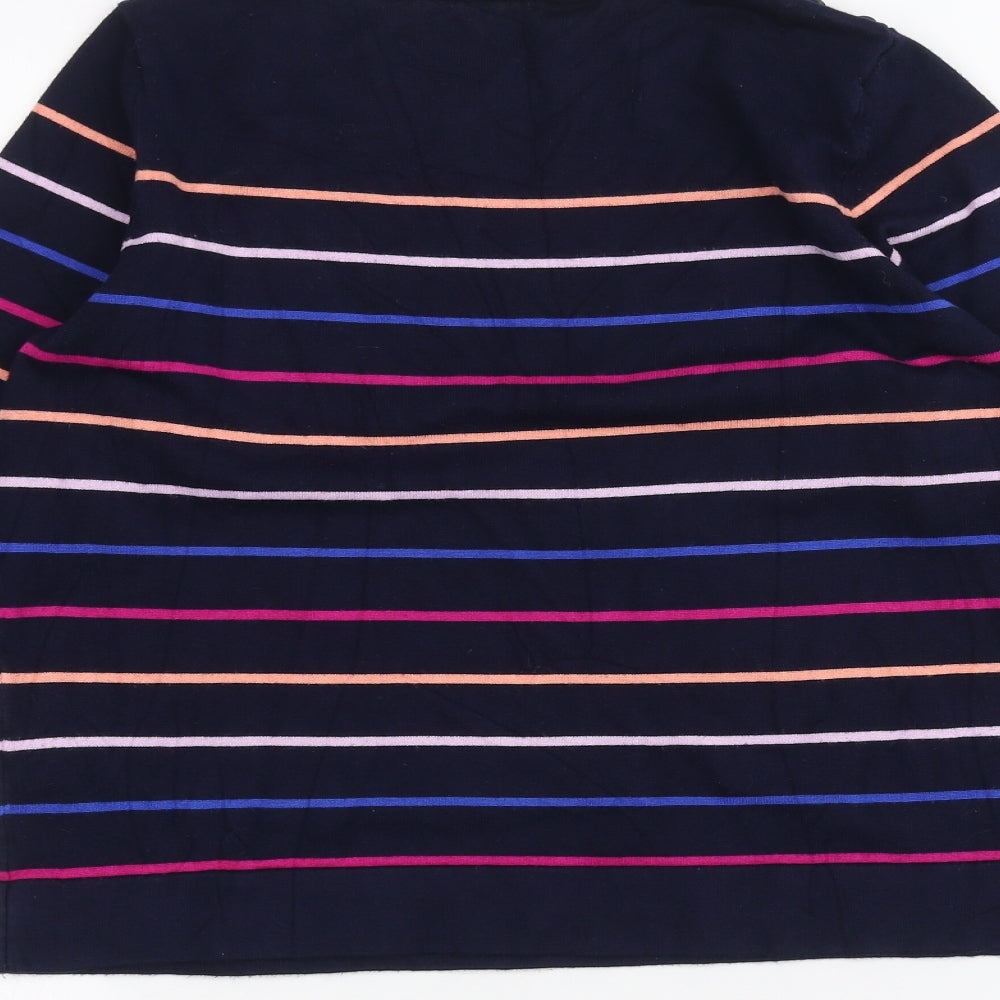 M&Co Womens Blue Striped  Basic T-Shirt Size 14