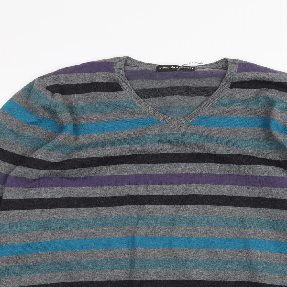 Marks and Spencer Mens Grey Striped  Basic T-Shirt Size M