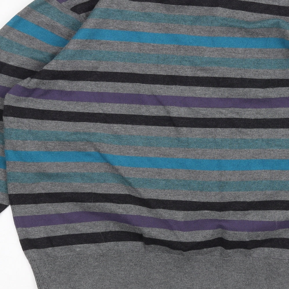 Marks and Spencer Mens Grey Striped  Basic T-Shirt Size M