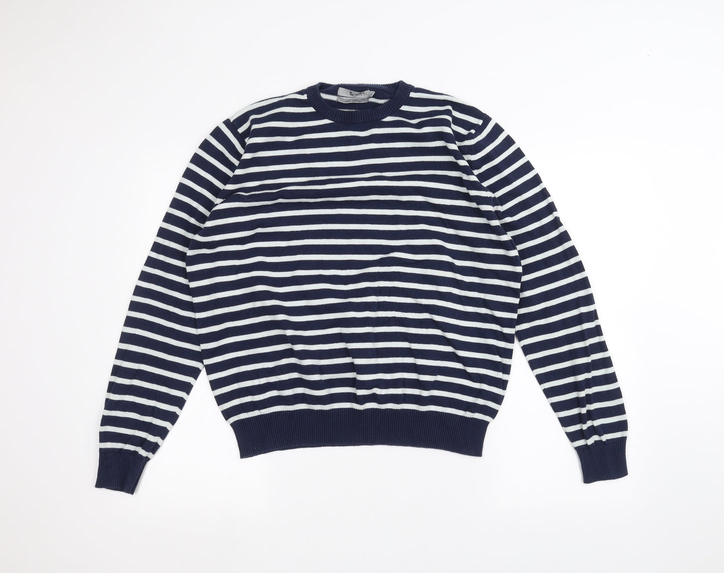 TU Mens Blue Striped  Pullover Jumper Size L