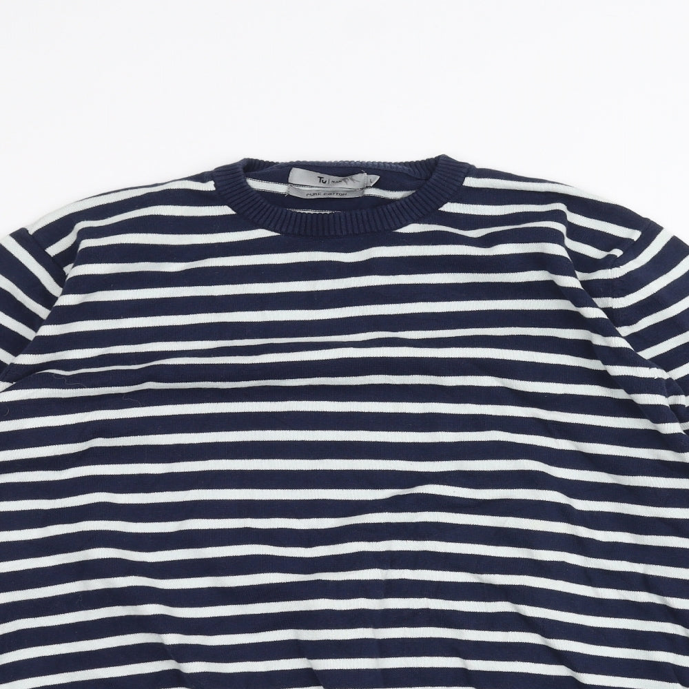 TU Mens Blue Striped  Pullover Jumper Size L
