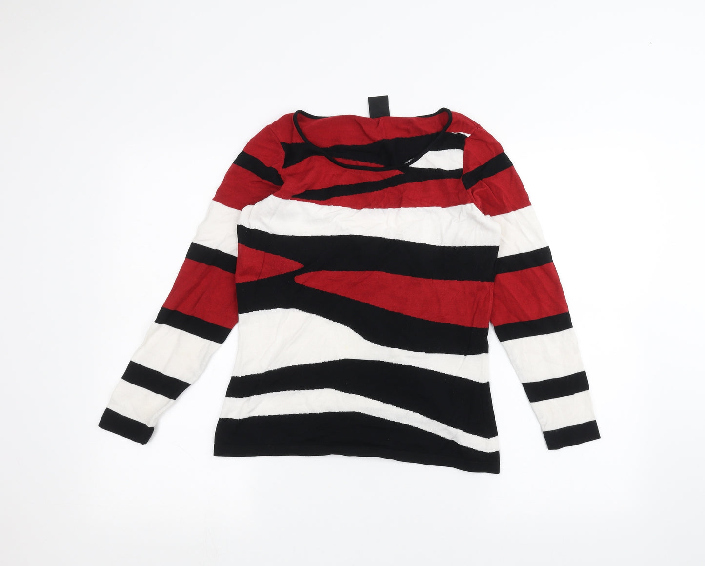Madeleine Womens Red Striped  Basic T-Shirt Size 10