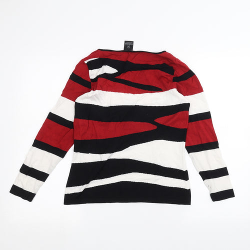 Madeleine Womens Red Striped  Basic T-Shirt Size 10