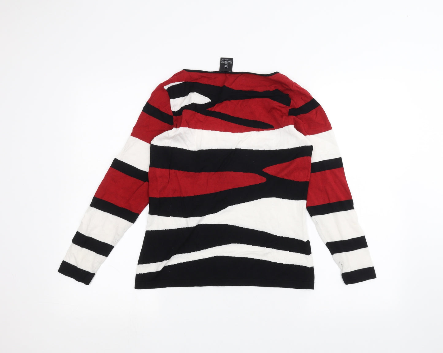 Madeleine Womens Red Striped  Basic T-Shirt Size 10