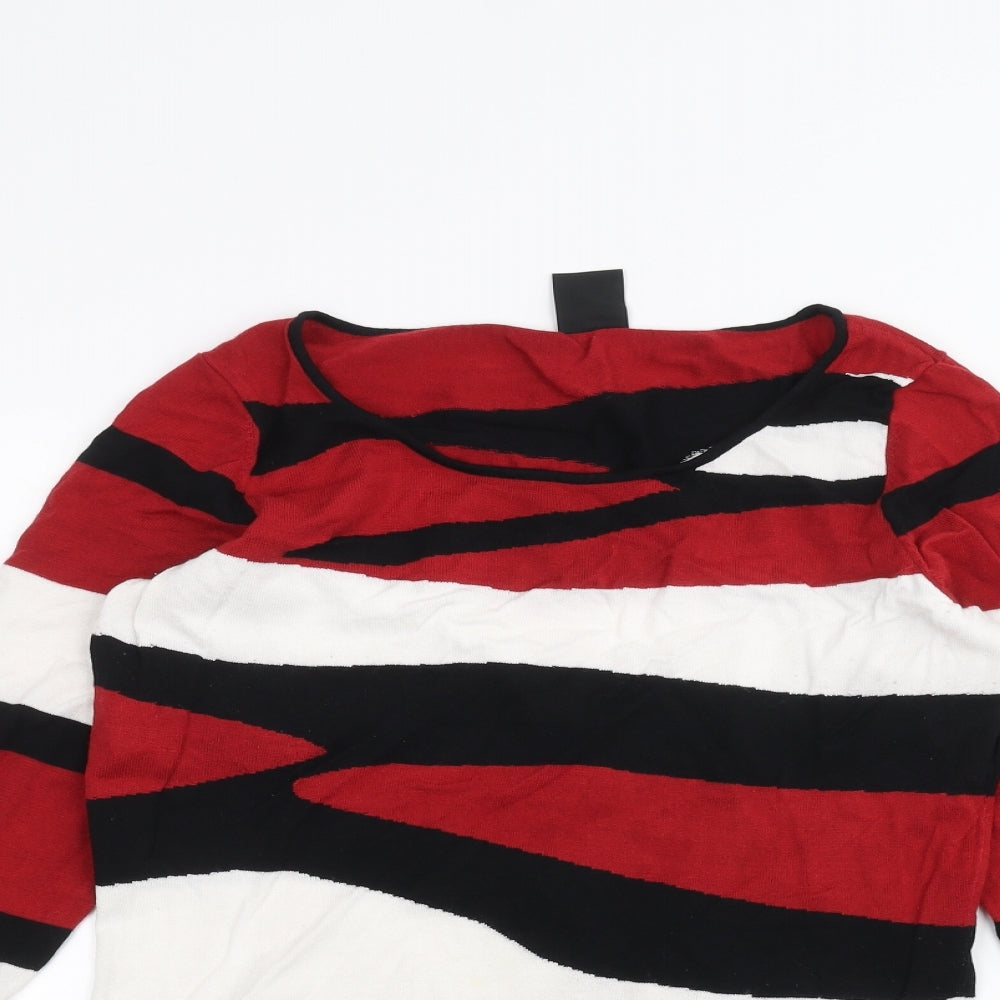 Madeleine Womens Red Striped  Basic T-Shirt Size 10