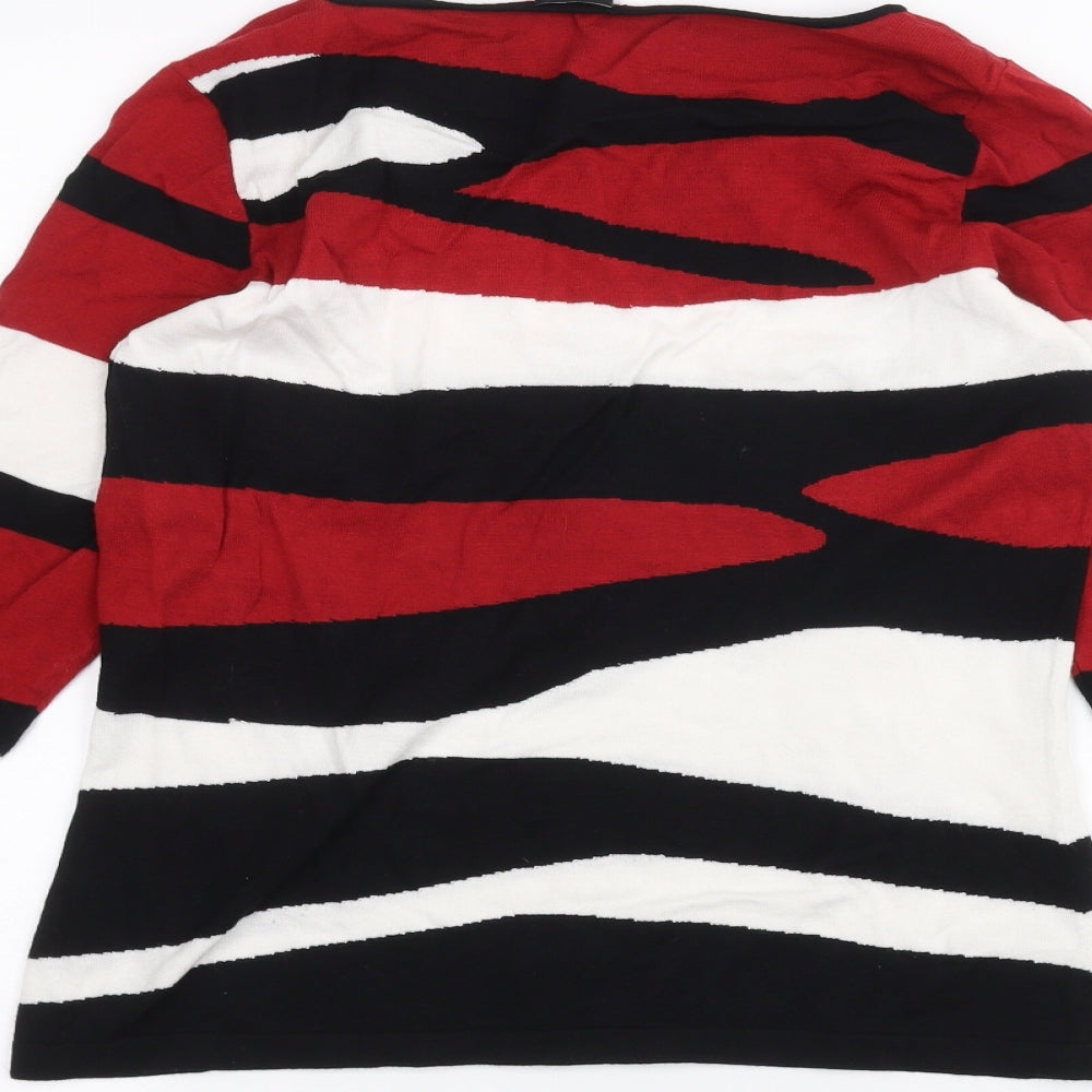 Madeleine Womens Red Striped  Basic T-Shirt Size 10