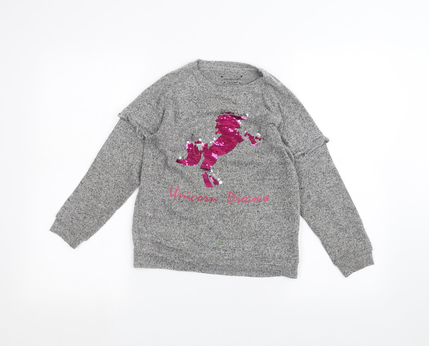 Primark Girls Grey   Pullover Jumper Size 8-9 Years  - Unicorn