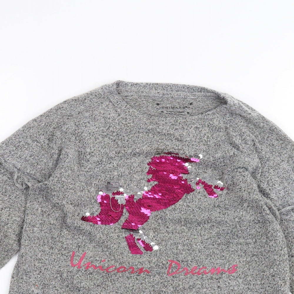 Primark Girls Grey   Pullover Jumper Size 8-9 Years  - Unicorn