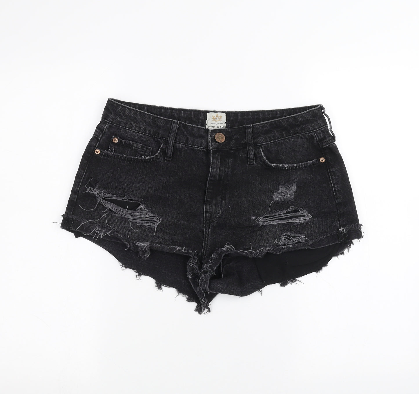River Island Womens Black  Denim Cut-Off Shorts Size 12