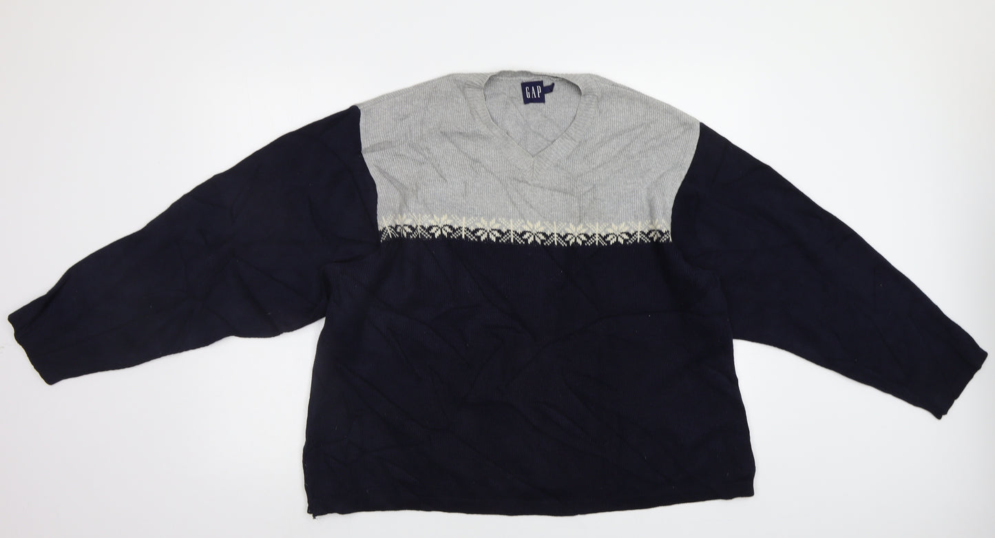 Gap Mens Blue Fair Isle  Pullover Jumper Size L