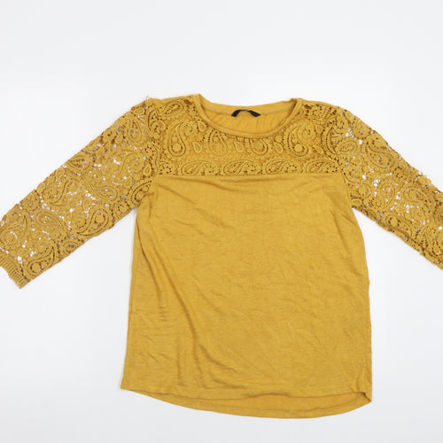 George Womens Yellow   Basic Blouse Size 10  - Lace Sleeves