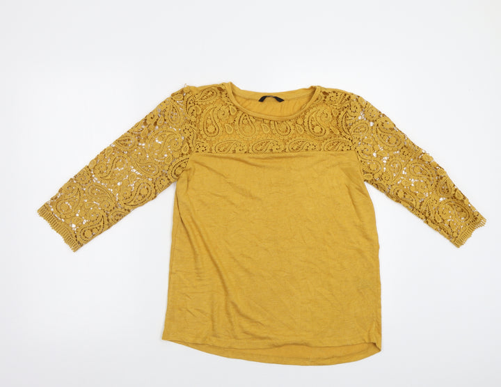 George Womens Yellow Basic Blouse Size 10 - Lace Sleeves